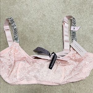 Victoria's Secret Blush Pink Lace Bralette with Embellished Logo Straps